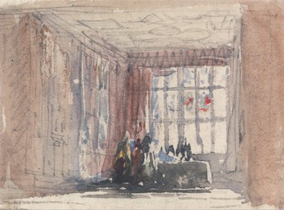 Ein Tudor-Raum mit Figuren, möglicherweise Hardwick Hall oder Haddon Hall von David Cox